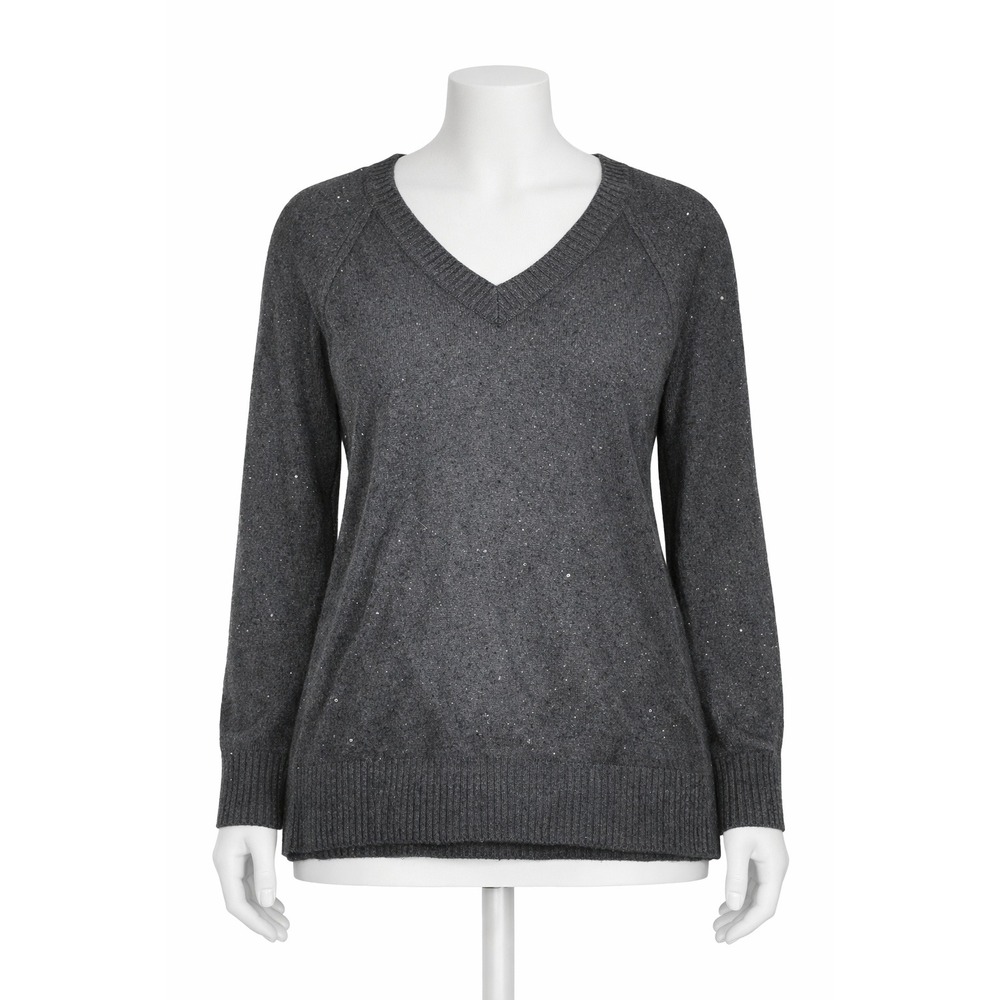 Kim Gravel Jingle Belles Sugarplum Sparkle‎ V-Neck Sweater Black Sequin [L]